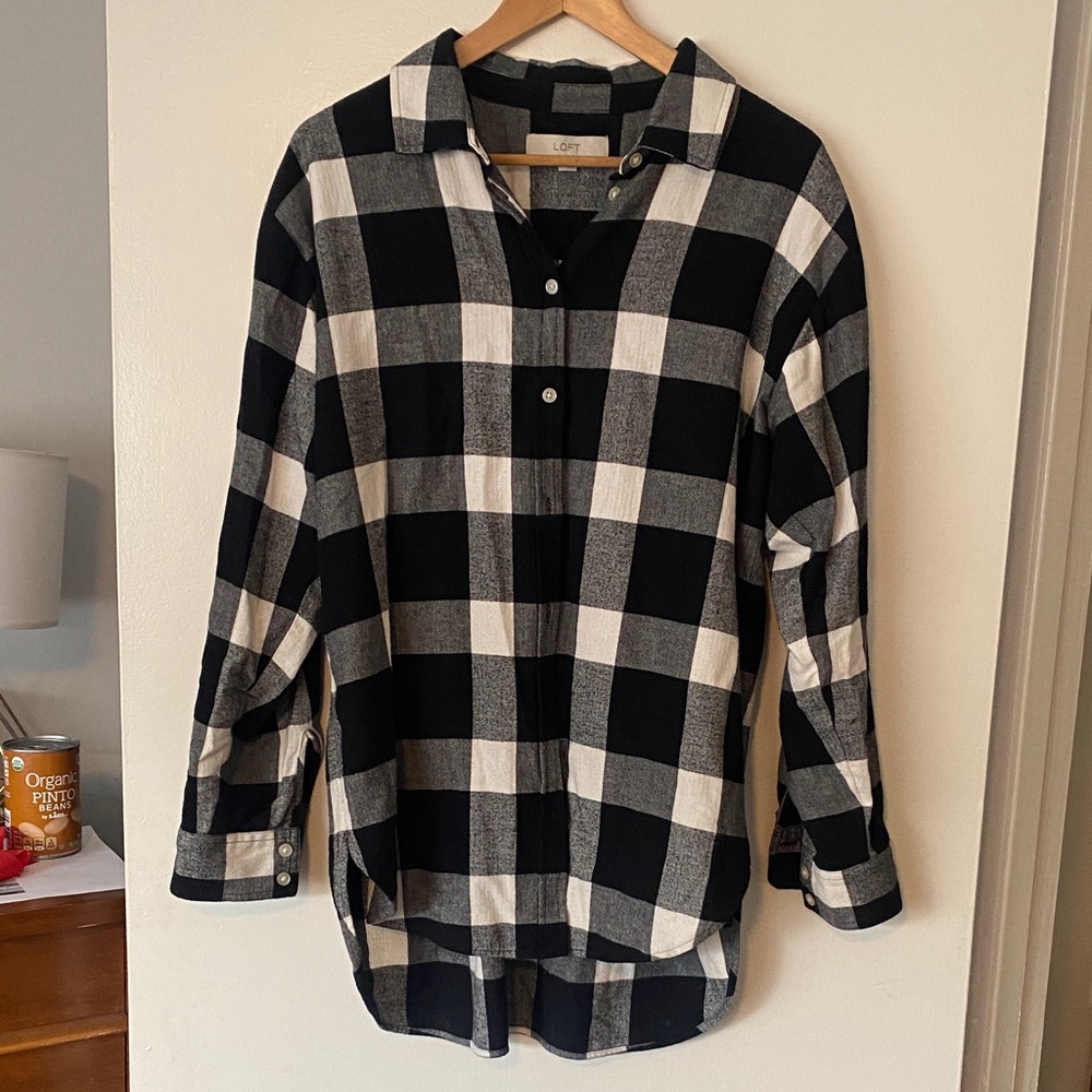 LOFT black and white plaid flannel button down Shirt